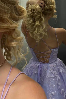 A-Line Spaghetti Straps Lilac Short Homecoming Dress With Appliques