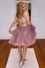 Load image into Gallery viewer, Pink A Line Lace-up Spaghetti Straps Short Homecoming Dress