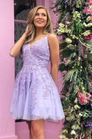 Load image into Gallery viewer, A-Line Lilac Spaghetti Straps Short Homecoming Dress with Appliques