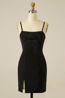 Load image into Gallery viewer, Sheath Spaghetti Straps Fuchsia Beaded Short Homecoming Dress with Slit