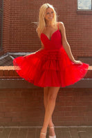 Load image into Gallery viewer, A Line Light Pink Spaghetti Straps Tiered Short Homecoming Dress with Ruffles