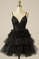 Load image into Gallery viewer, A Line Light Pink Spaghetti Straps Tiered Short Homecoming Dress with Ruffles