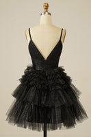 Load image into Gallery viewer, A Line Light Pink Spaghetti Straps Tiered Short Homecoming Dress with Ruffles