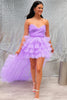 Load image into Gallery viewer, Lilac Tulle Strapless High-Low Homecoming Dress with Ruffles