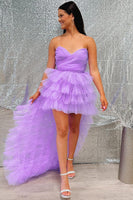 Load image into Gallery viewer, Lilac Tulle Strapless High-Low Homecoming Dress with Ruffles
