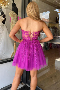 Fuchsia A-Line Sweetheart Short Corset Homecoming Dress With Appliques