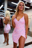 Load image into Gallery viewer, Pink Iridescent Sequins V-Neck Homecoming Dress with Slit