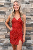 Load image into Gallery viewer, Pink Iridescent Sequins V-Neck Homecoming Dress with Slit