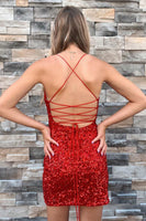 Load image into Gallery viewer, Pink Iridescent Sequins V-Neck Homecoming Dress with Slit