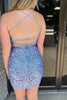 Load image into Gallery viewer, Blue Sparkly Sequins Tight Homecoming Dress With Criss Cross Back