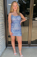 Load image into Gallery viewer, Blue Sparkly Sequins Tight Homecoming Dress With Criss Cross Back