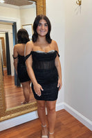 Load image into Gallery viewer, Sparkly Black Off the Shoulder Homecoming Dress with Sequins