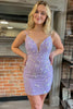 Load image into Gallery viewer, Lilac Plunging V Neck Straps Appliques Short Homecoming Dress