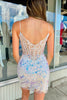 Load image into Gallery viewer, Spaghetti Straps Blue Sparkly Sequins Tight Corset Homecoming Dress