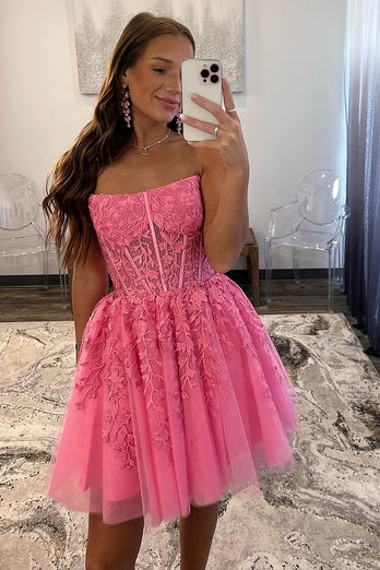 A Line Sweetheart Corset Tulle Homecoming Dresses for Teens With Appliques