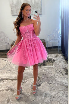 A Line Sweetheart Corset Tulle Homecoming Dresses for Teens With Appliques