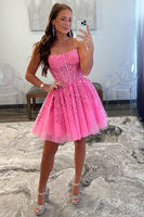 Load image into Gallery viewer, A Line Sweetheart Corset Tulle Homecoming Dresses for Teens With Appliques