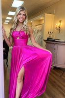 Load image into Gallery viewer, Glitter Purple Backless Long Prom Dress With Slit