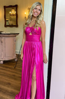 Load image into Gallery viewer, Glitter Purple Backless Long Prom Dress With Slit