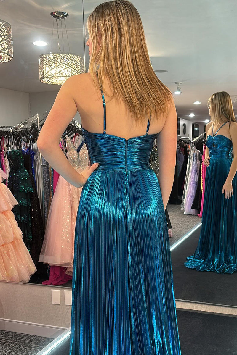 Load image into Gallery viewer, Sparkly Golden A Line Backless Long Prom Dress With Slit