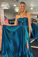 Load image into Gallery viewer, Glitter Purple Backless Long Prom Dress With Slit