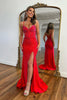Load image into Gallery viewer, Sparkly Red Mermaid Beaded Corset Long Prom Dress With Slit