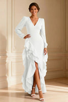 Load image into Gallery viewer, Purple Ruffled V Neck Asymmetrical Mother of the Bride Dress with Slit