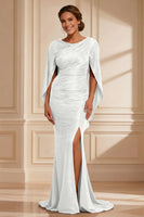 Load image into Gallery viewer, Burgundy Boat Neck Mermaid Long Mother of the Bride Dress with Slit