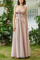 Load image into Gallery viewer, Elegant A Line Strapless Blush Long Wedding Guest Dress with 3D Flowers