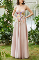 Load image into Gallery viewer, Elegant A Line Strapless Blush Long Wedding Guest Dress with 3D Flowers