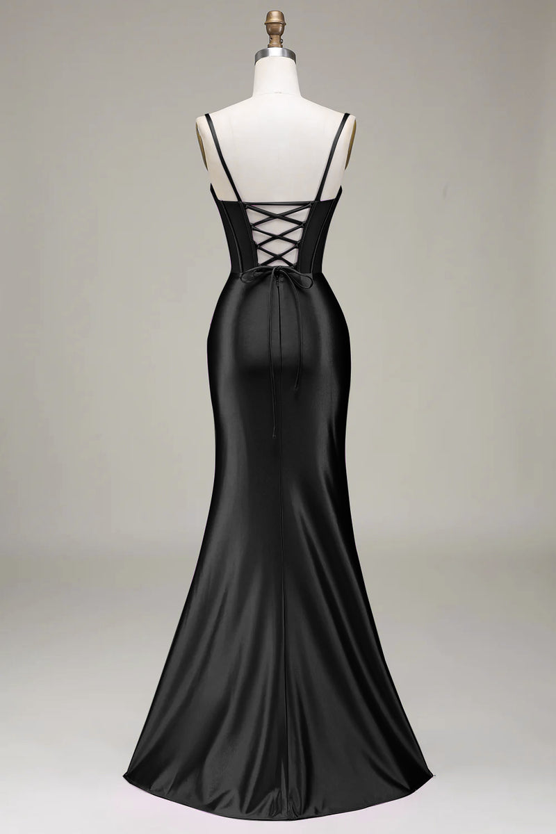 Load image into Gallery viewer, Satin Spaghetti Straps Lilac Prom Dress with Corset