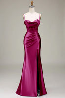 Load image into Gallery viewer, Satin Spaghetti Straps Lilac Prom Dress with Corset