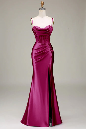 Satin Spaghetti Straps Lilac Prom Dress with Corset