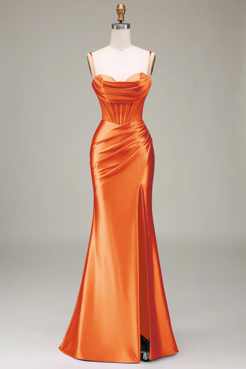 Load image into Gallery viewer, Satin Spaghetti Straps Dark Green Corset Prom Dress