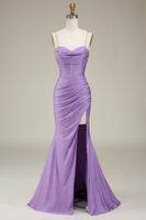 Load image into Gallery viewer, Satin Spaghetti Straps Lilac Prom Dress with Corset