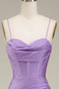 Load image into Gallery viewer, Satin Spaghetti Straps Lilac Prom Dress with Corset