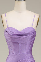 Load image into Gallery viewer, Satin Spaghetti Straps Lilac Prom Dress with Corset