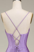 Load image into Gallery viewer, Satin Spaghetti Straps Lilac Prom Dress with Corset