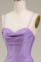 Load image into Gallery viewer, Satin Spaghetti Straps Lilac Prom Dress with Corset