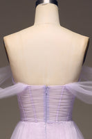 Load image into Gallery viewer, Lilac A Line Long Corset Prom Dress