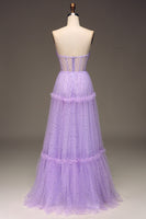 Load image into Gallery viewer, Sparkly Purple A Line Long Corset Sequined Prom Dress