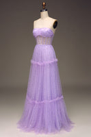 Load image into Gallery viewer, Sparkly Purple A Line Long Corset Sequined Prom Dress