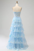 Load image into Gallery viewer, Purple A Line Long Corset Tiered Prom Dress