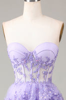 Load image into Gallery viewer, A Line Purple Corset Tiered Long Prom Dress
