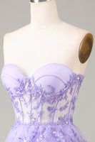 Load image into Gallery viewer, A Line Purple Corset Tiered Long Prom Dress