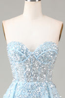 Load image into Gallery viewer, Light Blue Beaded Long Prom Dress With Slit