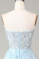 Load image into Gallery viewer, Light Blue Beaded Long Prom Dress With Slit