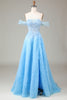 Load image into Gallery viewer, A Line Off the Shoulder Blue Long Prom Dress With Slit