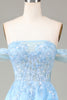 Load image into Gallery viewer, A Line Off the Shoulder Blue Long Prom Dress With Slit