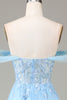 Load image into Gallery viewer, A Line Off the Shoulder Blue Long Prom Dress With Slit